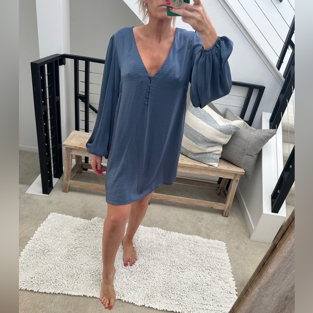 Sage & Paige Passion Fusion Blue Long Sleeve Loose Fit Mini Dress | Size M - Picture 4 of 12